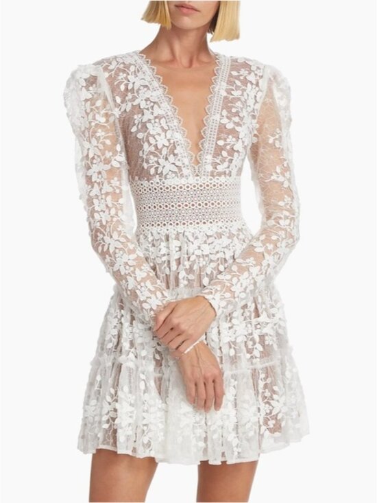 BRONX AND BANCO Megan Lace Long Sleeve Mini Dress | White | NWT - Picture 2 of 16